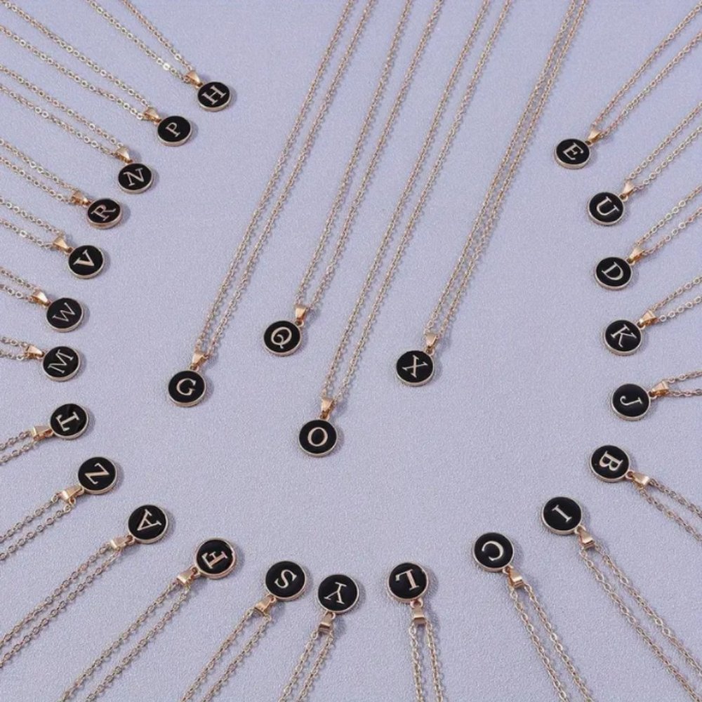 🍏50% OFF/3+...Pretty Alphabet Letter Pendant Necklace (Black/Gold)